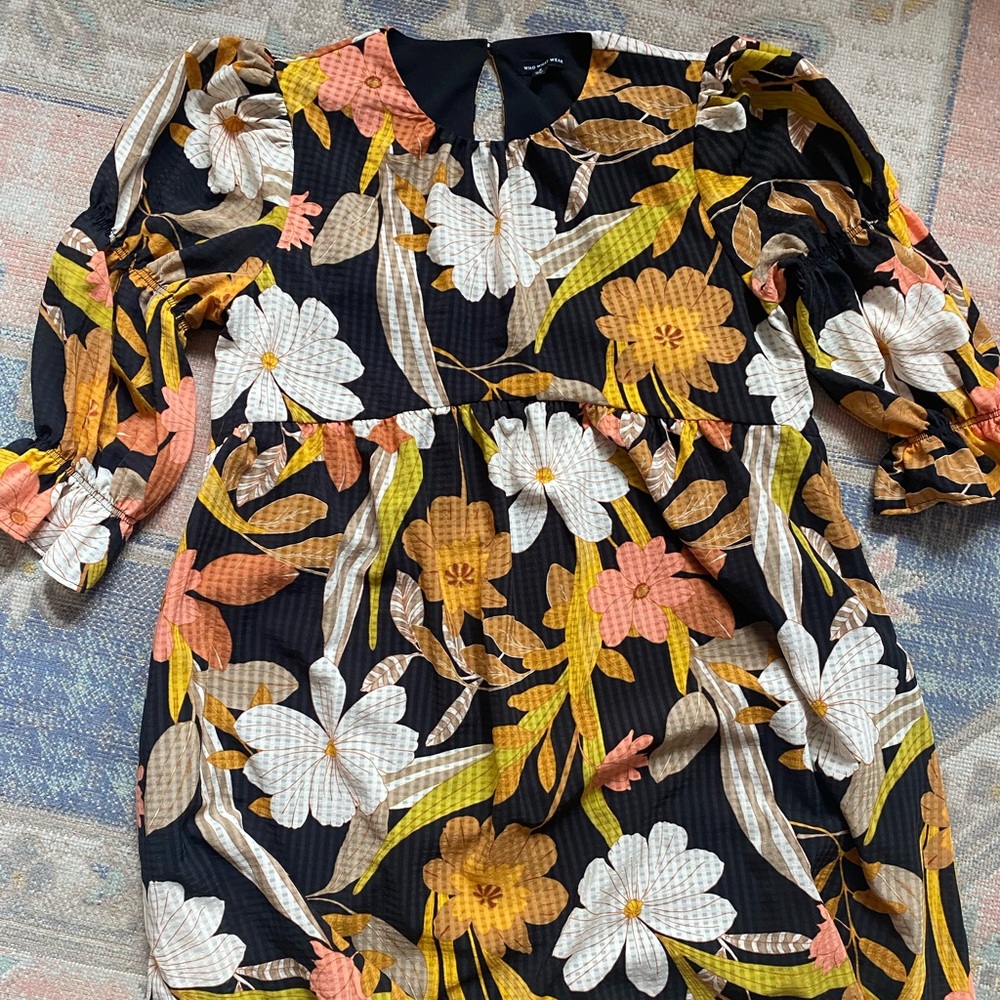 Neutral florals Who What Wear Short Black Dress